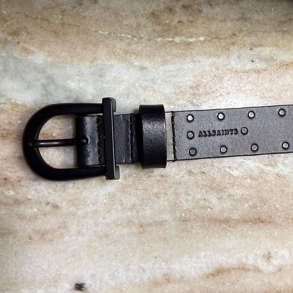 ALL SAINTS Black Studded Leather Belt